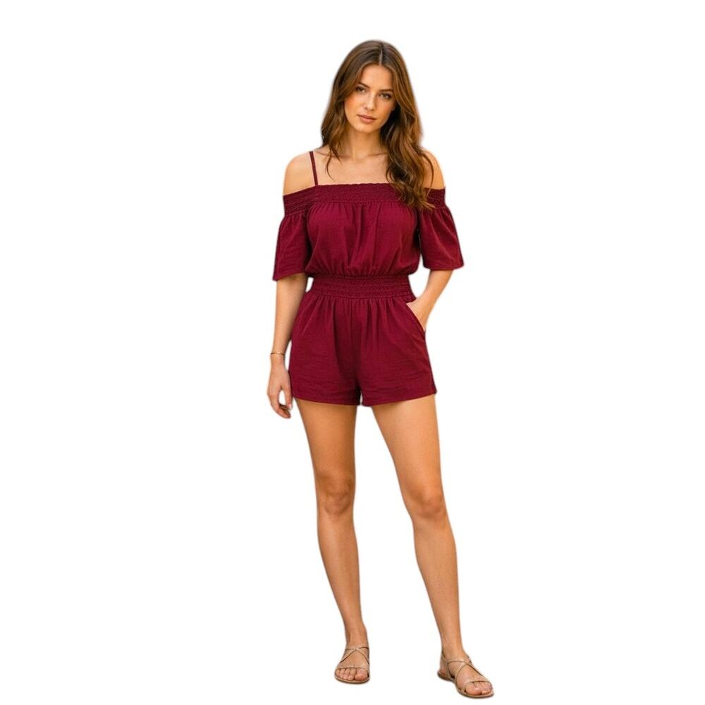 Purple Snow Red Cold Shoulder Romper, L